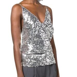 Commission NWOT Stella Sequin Cami Top Silver Size 8 Slit Cutout Detail